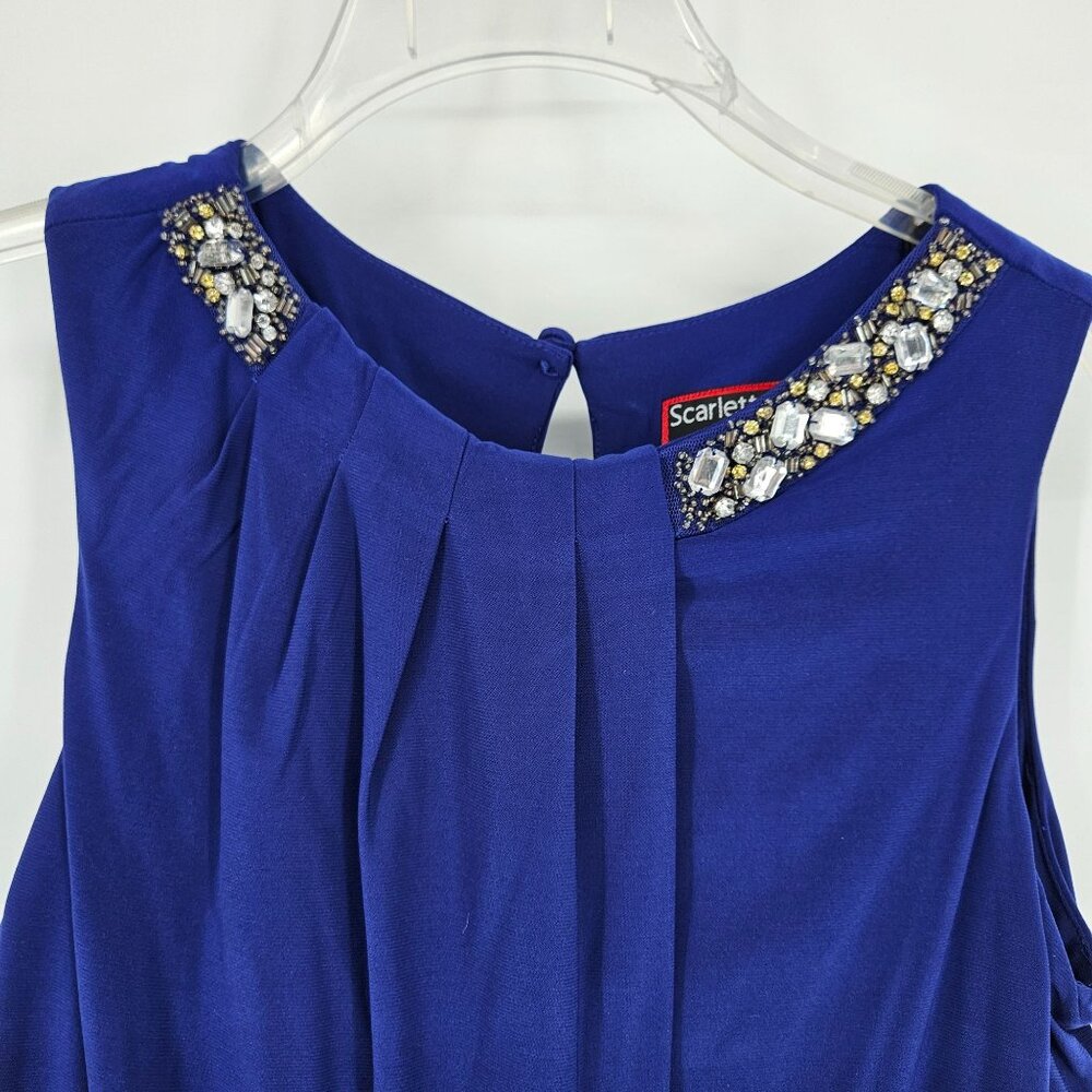 Scarlett Cocktail Midi Dress 10 Blue Sleeveless Pleated Bead Bling Party NEW - Picture 4 of 13